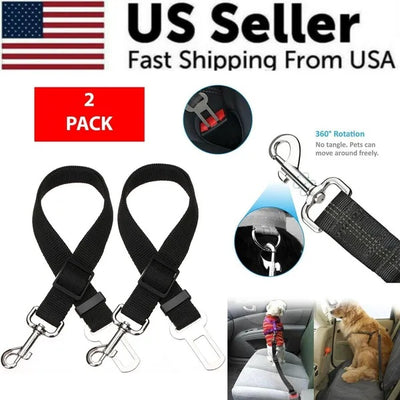 Pet Car Seatbelt Harness Lead 2-Pack – Adjustable Dog Cat Seat Belt for Safe Travel