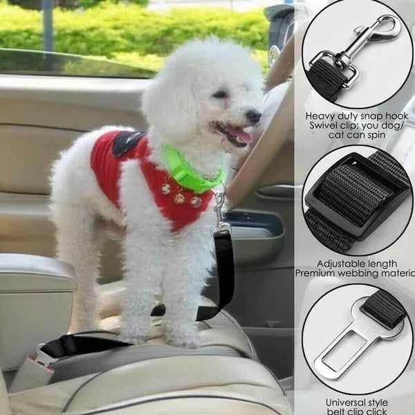 Pet Car Seatbelt Harness Lead 2-Pack – Adjustable Dog Cat Seat Belt for Safe Travel