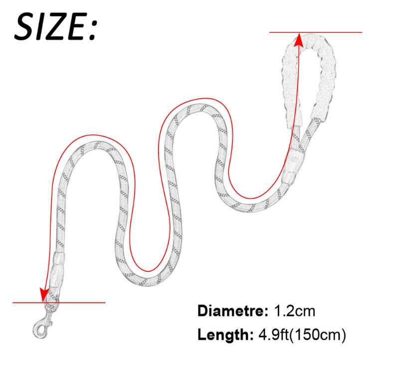 Reflective Dog Leash with Foam Handle – Heavy-Duty Nylon Lead for Small, Medium & Large Dogs