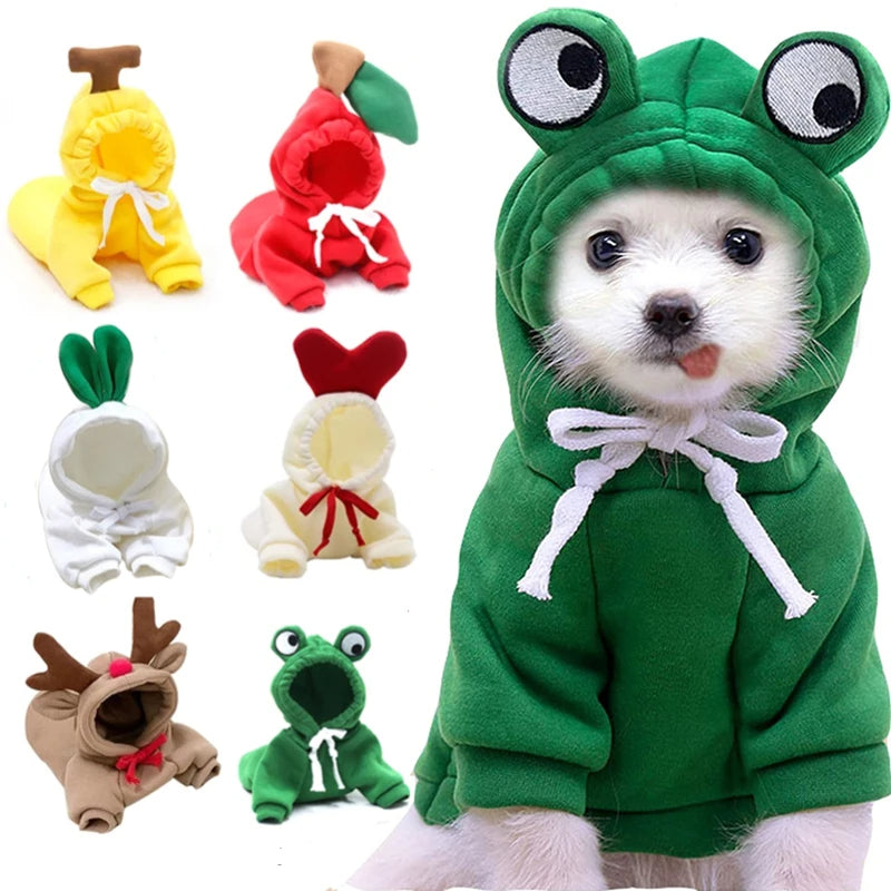 Fleece Dog Hoodie Sweater for Small Breeds – Cute Fruit Design Winter Warm Pet Clothing