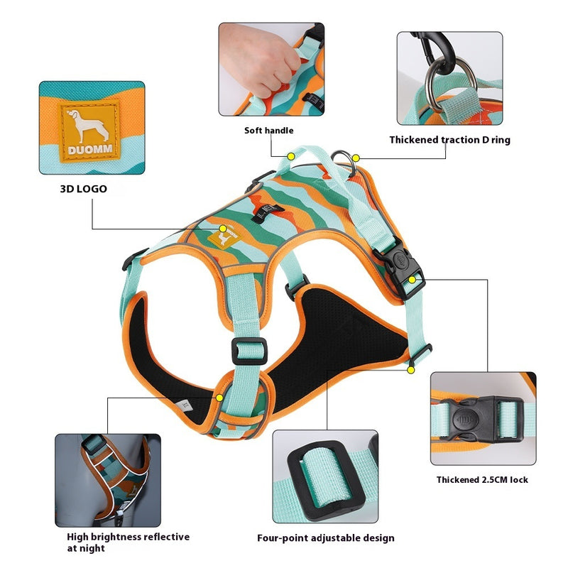 Dog Chest Harness with Reflective Leash – Durable Oxford Cloth Commuter Walking Rope