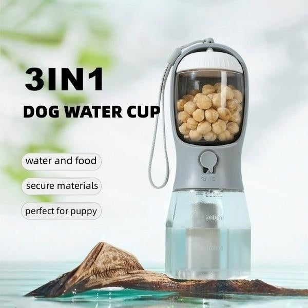 3-in-1 Portable Dog Water Bottle with Food Container & Waste Bag Dispenser – Travel Pet Cup