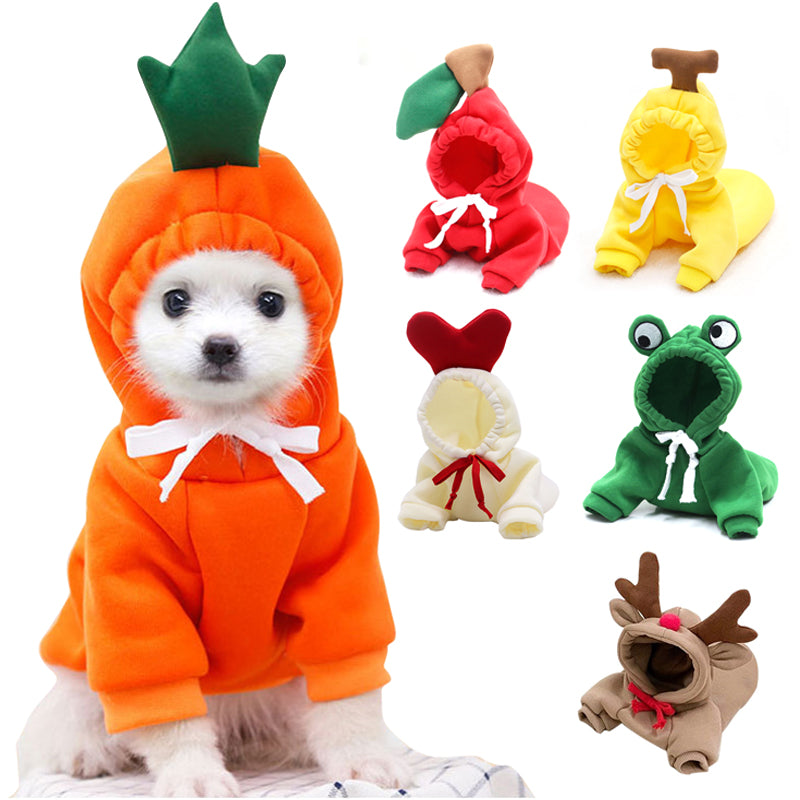 Fleece Dog Hoodie Sweater for Small Breeds – Cute Fruit Design Winter Warm Pet Clothing